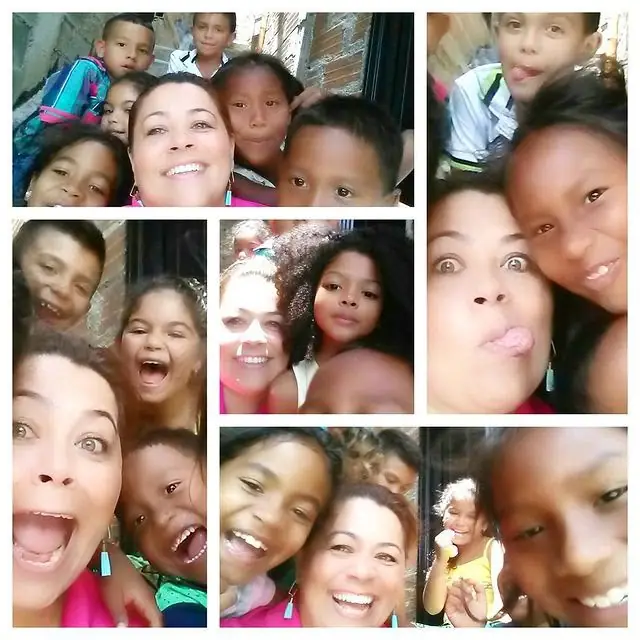 Collage de selfies de una voluntaria con niños y niñas del comedor